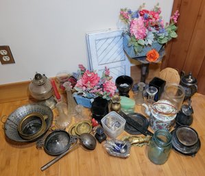 R2 Miscellaneous Items Including But Not Limited To Glass Vases,  Metal & Ceramic Tea Pots, Oil Lamp