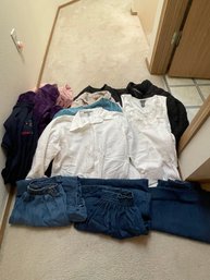 Womens Shirts, Robes, And Pants And Overnight Bag