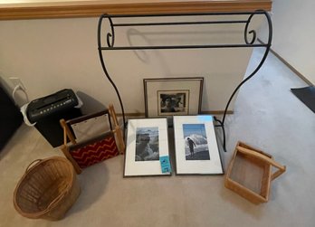 Quilt Hanger, Baskets, Paper Shredder, Signed Photography Prints, Magazine Holder