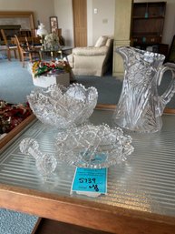 Vintage Cut Glass Pitcher And Bowl Collection