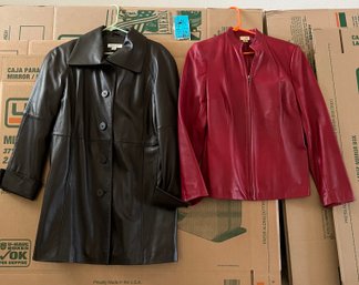 Coldwater Creek Black Genuine Ladies Leather Coat, Caslon Red Genuine Ladies Leather Coat