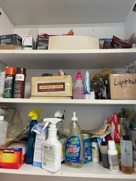 Laundry Room Supplies Including Used Cleaning Supplies And Lightbulbs