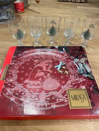 Mikasa Christmas Plate And Christmas Glass Goblets