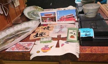 R4 Asian Themed Decor, Fish Bowl, Writing Sets, And Postcards