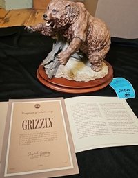 R3 Porcelain Grizzly Sculpture With Stand And Paperwork