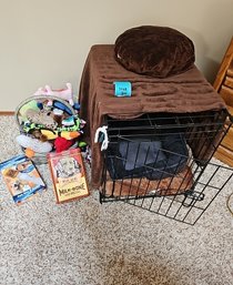 R15 Lot To Include Pet Supplies Like Dog Crate, Toys, Bedding, And Pedi Paws