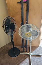 R13 Lot To Include Two Standing Fans And Partial Bed Frame