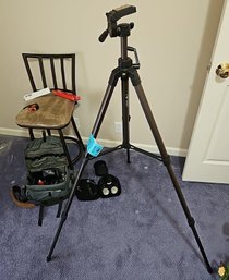 R8 Lot To Include Camera Supplies, Stool, Bose Headset, And Bag