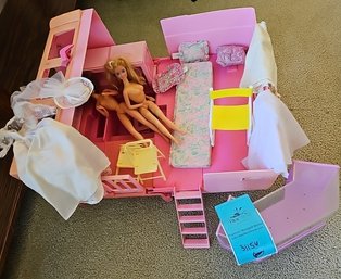 R8 Two Barbies And Barbie Travel Bus With Additional Piece And Some Clothing