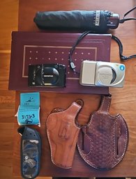 R5 Two Olympus Cameras, Photo Album, Umbrella, Phone Case, And Pistol Holsters