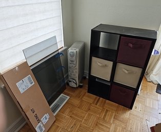 R1 Lot To Include Kenwood Electronic Heater, Storage Unit/shelving, And Glass Shelving With Stack Kit