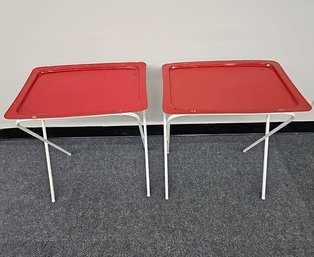 BNH Two Vintage Red And White Metal Tables