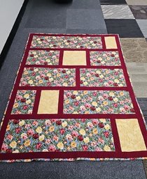 BNH One Burgundy With Floral Print Medium Quilt
