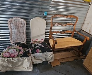 R0 Lot To Inlcude Two Wooden Project Chairs And Wooden Love Seat