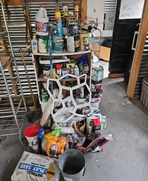 R0 Chemical Lot To Include Paints, Spray Paint, Cement Walk Maker, Play Sand, Baskets And More