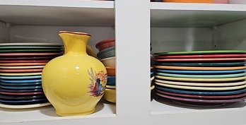 R10 Lot To Include Fiesta Ware Including Small And Large Plates, Small Bowls, And Pitcher