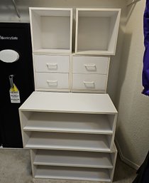R9 Closet Lot To Include Eight White Particle Board Shelving Units