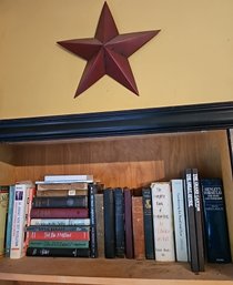 R4 Lot To Include One Shelf Of Books And Red Metal Star Decor