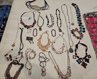 R1 Costume Jewelry Lot Including Necklaces, Bracelets, Earrings, And Jewelry Organizer
