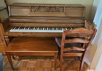 R7 Wurlitzer Piano With Bench And One Chair And Cushion