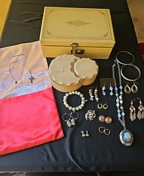 R7 Lot Of Costume Jewelry, Including One 925 Cross Necklace, Two Jewelry Boxes, And One Christian Dior Bag