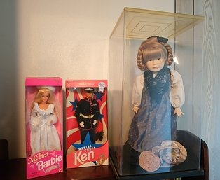 R9 My First Barbie And Marine Corps Ken In Box And Plastic Doll With Covering