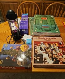 R7 Four Puzzles, Two Tripoley Box Games, Mathematics Cards And Spiral Lamp