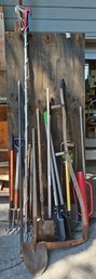 S2 Variety Of Yard Tools Including Vintage Scythe, Shovels, Rakes, Pitch Fork, Pick Axe, Post Driver And More