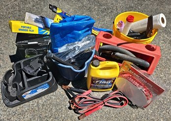 R0 Car Supplies Including Cleaning Items, Vacuum, Bucket, Jumper Cables And More