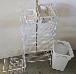 R0 Adjustable Five-shelf Wire Rack, Two Wire Organizers, And Three Plastic Baskets