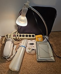 R6 Small Desk Lamp, Picture Frame, Sheet Protectors, Surge Protector, Phone, Marker, Tape, And More