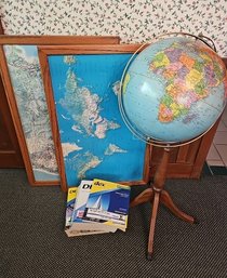 R1 Earth Globe Lamp, Two Framed 3D World Maps, And Three Directory Books. Located Upstairs