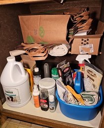 R3 Cabinet Full Of Shoe Polishing Supplies, Some Cleaning Supplies, Carrying Case, Paper Bags And More