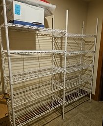 R4 Metal White Shelving Unit With 5 Shelves And Additional Disassembled Shelving