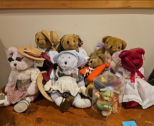 R2 Nine Stuffed Bears, Some Beanie Babies And Some With Stands