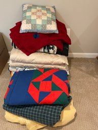 Various Blankets, Quilts And Pillows. Located Upstairs