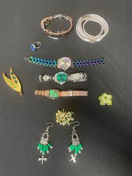 Jewelry To Include Three Watches, Three Broaches, A Pair Of Earrings And Two Bracelets