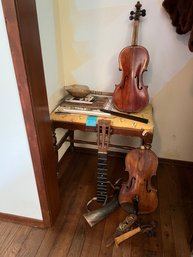 Turtle Shell Lute, Piano Bench, Old Sheet Music,  Horn,  Violin Parts