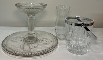 BNH Good Luck Pedestal Cake Stand By Adams & Co, Small Ice Bucket, And Vase