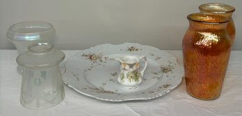 BNH Decorative Plate From Germany, Vintage Creamer Pitcher From Germany, Two Vintage Jennette Marigold Carniv