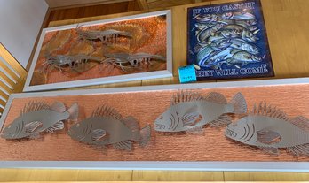 2 Fish And Sea Life Metal And Copper Artwork Pieces, Metal Fishing Sign