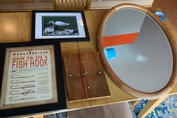 Wooden Oval Mirror, Wooden Clock Art Piece, 2 Pieces Of Artwork