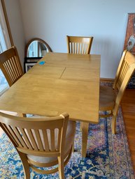 Wooden Table, 4 Wooden Chairs With Fabric Seats