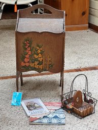 R5 Vintage Sewing Box, Wire Rooster Basket, Craft And Sewing Supplies. Please See Photos For More Details