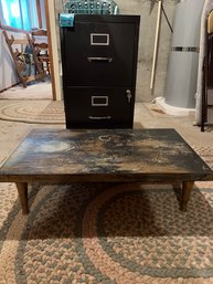 R14 Locking Metal File Cabinet With Key And Hanging Folders. Small Low Table With Wood Legs