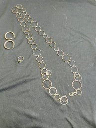 Rm6 Chain Necklace, A Pair Of Earrings, One Ring All Stamped 925