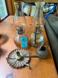 Glass Oil Lamps, Small Decorative Can, Brass Candle Holder