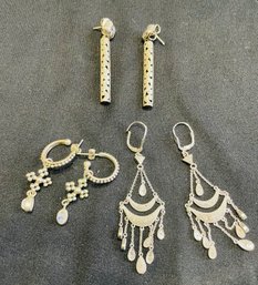 Rm6 Three Pairs Of Earrings  Stamped 925