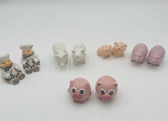 R1 Five Sets Of Pig Themed Salt And Pepper Shakers