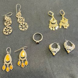 Rm6 Four Pairs Of Earrings, Some Stamped 14k, Some 925,one Stamped Unknown